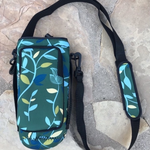 Other - SOLD OUT.        Neoprene Water Bottle & Phone Holder Blue Green Birds Print New